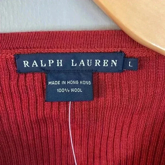 Ralph Lauren Ribbed Wool Red Henley Top Size L - Picture 6 of 7